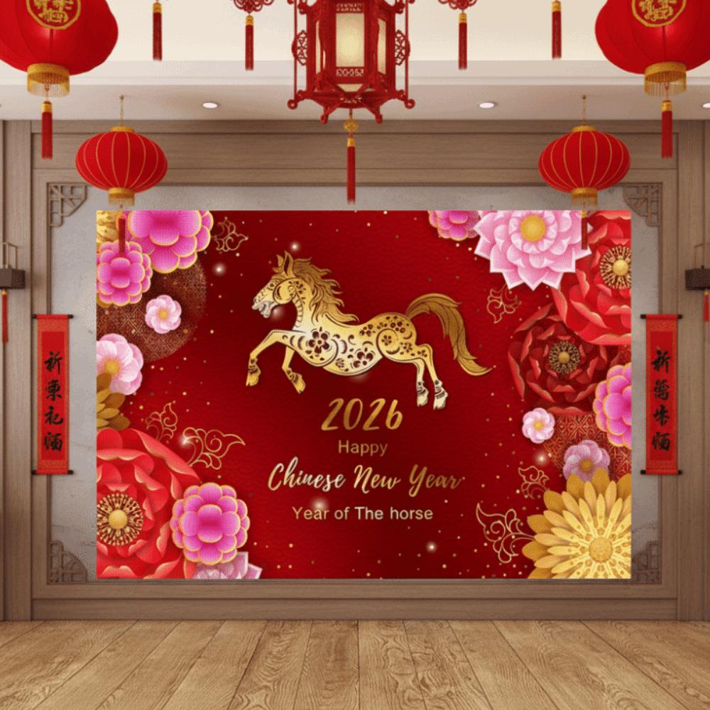 New Style Chinese New Year Decoration Red Gold Photography Background  Cross Border