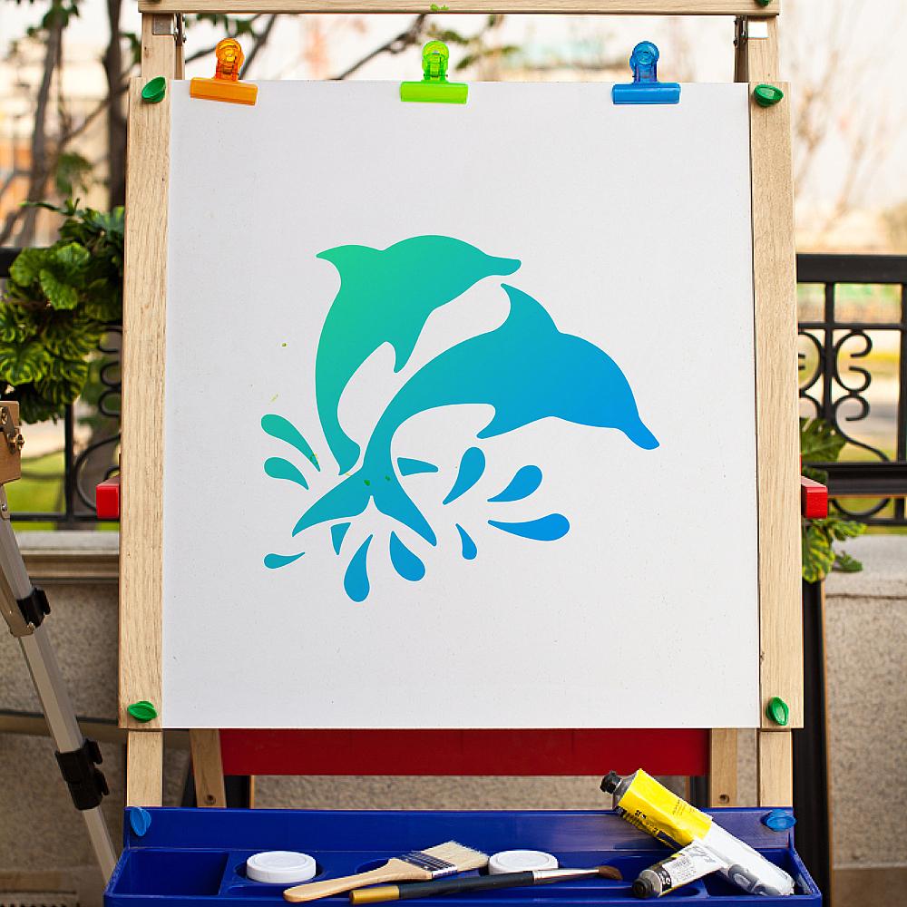 PET Plastic Hollow Out Drawing Painting Stencils Templates Square Dolphin Pattern 18x18cm