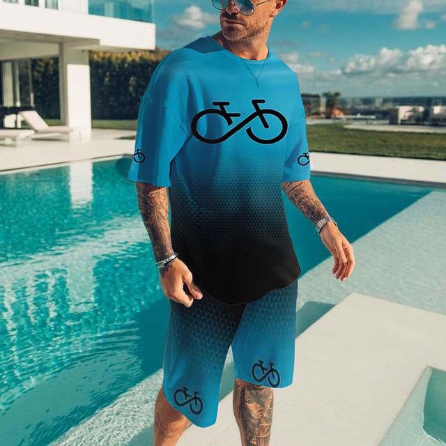 2023 летние модные свободные повседневные шорты с короткими рукавами и принтом ЭКГ, дышащие, быстросохнущие уличные простые спортивные мужские костюмы XS-6XL