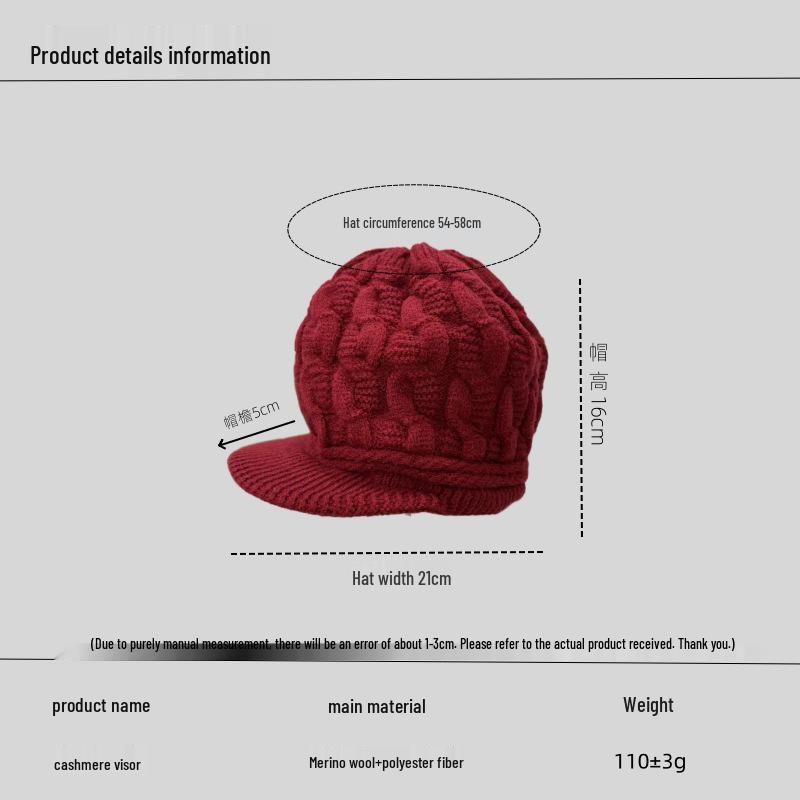 Women's Fashionable Winter Ear Protection Cashmere Wool Hat with Velvet Lining