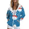 Женская рождественская печатная толстовка осень-зима с длинным рукавом кардиган куртка с карманами на молнии толстовка с капюшоном верхняя одежда