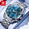 Quartz Watch for Men Solid Steel Strap Roman Scale Classic Chronograph Moon Phase Calendar Men's Watches