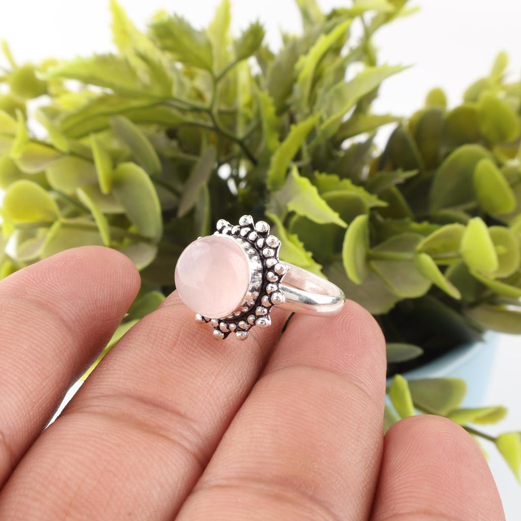 Rose Quartz Jewelry, 925 Solid Sterling Silver Ring, Handmade Gemstone Jewelry Ring For Thanksgiving Gift