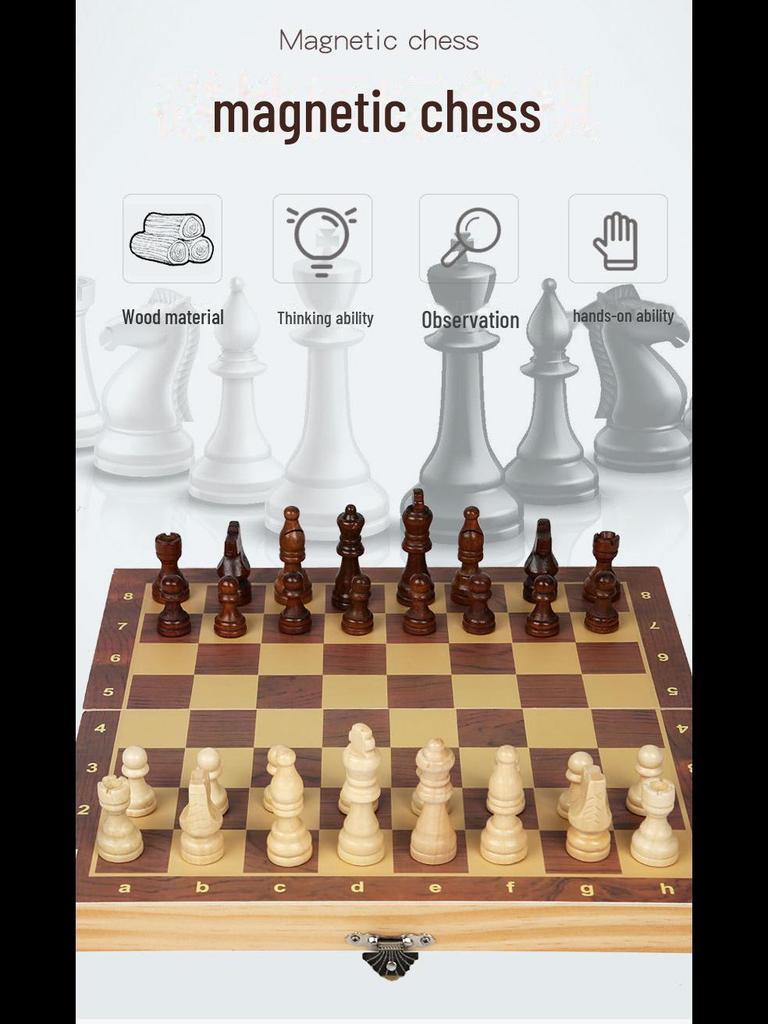 Portable Magnetic Wooden Chess Set for Beginners and Kids - Folding Design