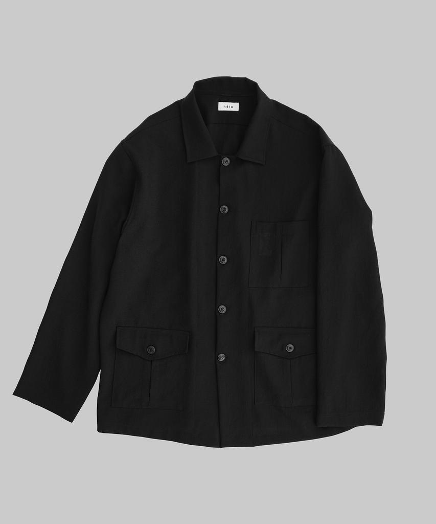 Черная washed-полиэстеровая рубашка-куртка в японском стиле Tela