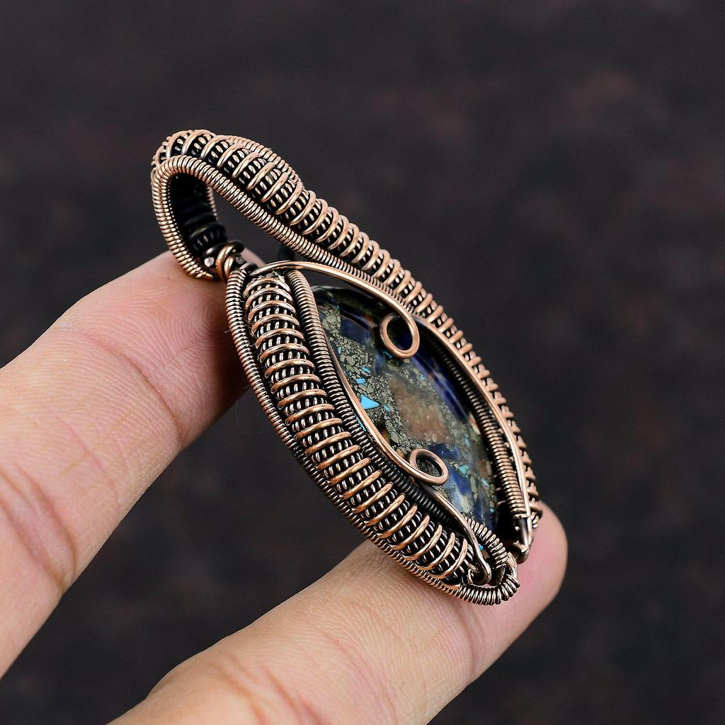 Медный кулон содалит, медная проволока, обернутая кулоном, драгоценный камень, медные украшения, ручная работа, достойный кулон, обернутый проволокой, подарок на помолвку