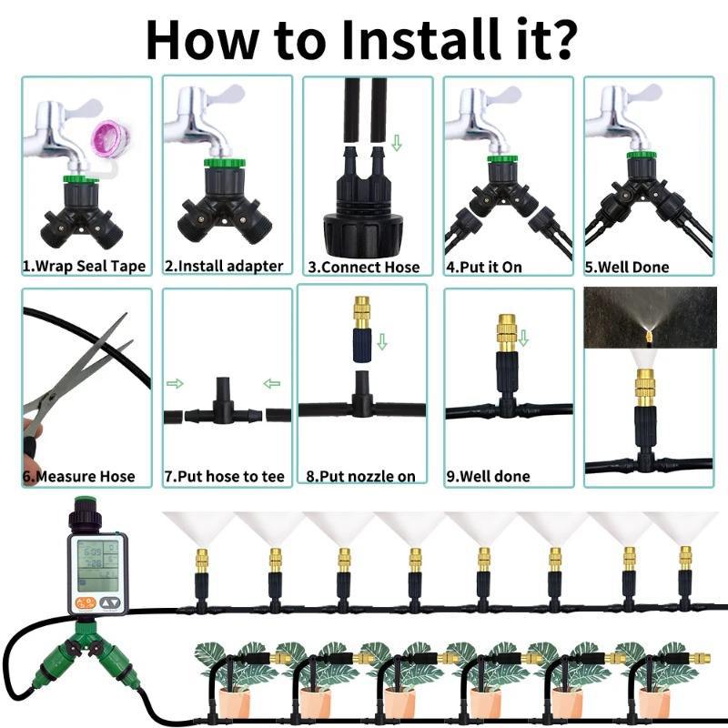 Adjustable copper atomizing nozzle set, automatic flower watering device, cooling spray set, garden irrigation tool set
