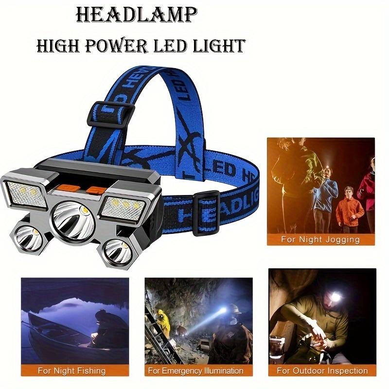 LED Strong Light Five Head Airplane Head Wearable Riding Light Outdoor Camping Fishing Headlight Long Endurance 4 Illumination Modes