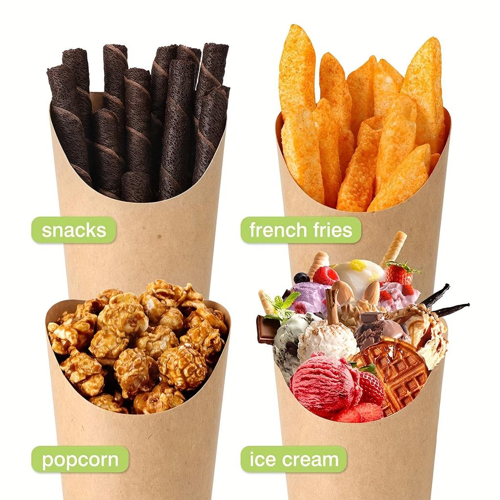 50pcs Fries Paper Cup Set 12oz Disposable Kraft Paper Fry Charcuterie Cups for Party Celebrations Use Cupcakes Popcorn DIY Bakin