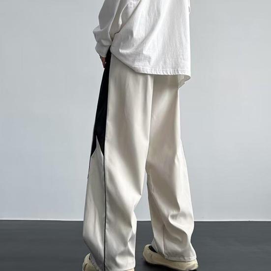 Мужские спортивные штаны с широкими штанинами, свободные шнурки, эластичная талия, прямые контрастные цвета, мягкие дышащие, с глубокой промежностью, спортивные длинные брюки для бега во всю длину