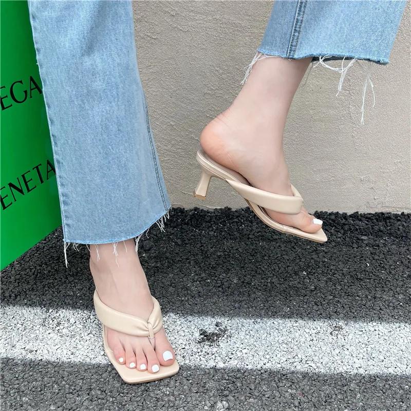 2024 Летняя мода Шлепанцы с квадратным носком Женские тапочки Туфли на высоком каблуке Женские мюли Шлепанцы для женщинld5f