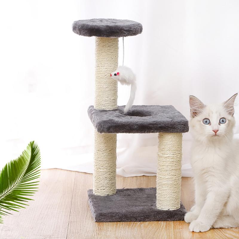 Cat Tree Cat Tower Three-column Three-layer Square Cat Climbing Platform Jumping Toy For Kitten