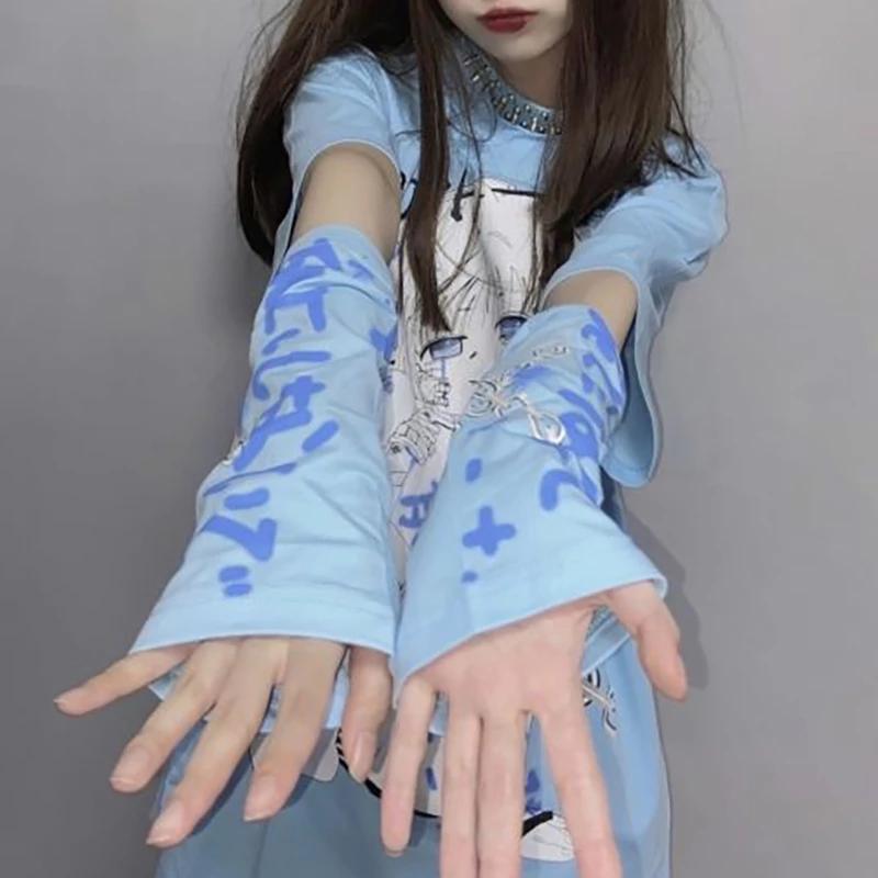 Y2k аниме графические футболки готические с разрезными рукавами Kawaii милая футболка женская Egirl Harajuku топ Femme Summer
