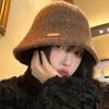 Brown Knitted Bucket Hat Women's New Autumn and Winter Ear Protector Basin Hat Wool Bucket Hat