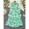 Spring and Autumn Long Sleeves Elegance Wide Hem Printed Dress