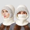 Вязаная шапка 3 в 1 однотонная с плюшевой отделкой, бархатной подкладкой, зимняя шапка, шарф, набор для защиты лица, ветрозащитный флис с подкладкой, головной убор