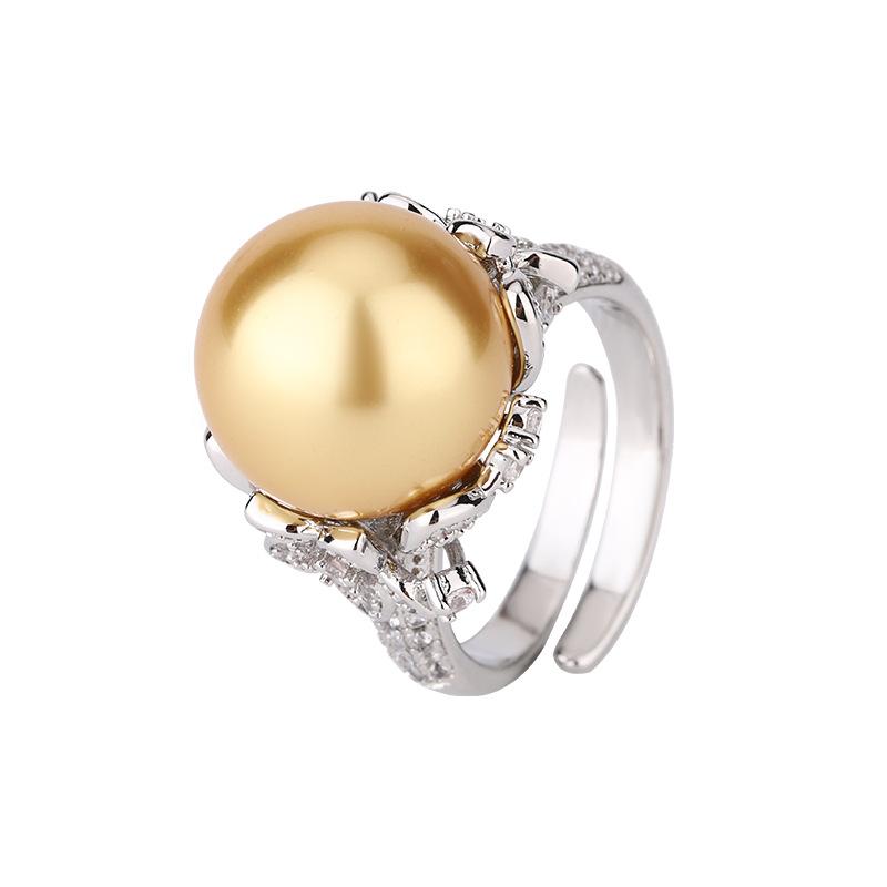 Кольцо с жемчугом Nanyang Australia White Platinum Grey Регулируемое кольцо с отверстием для модных пригородных поездок для женщин