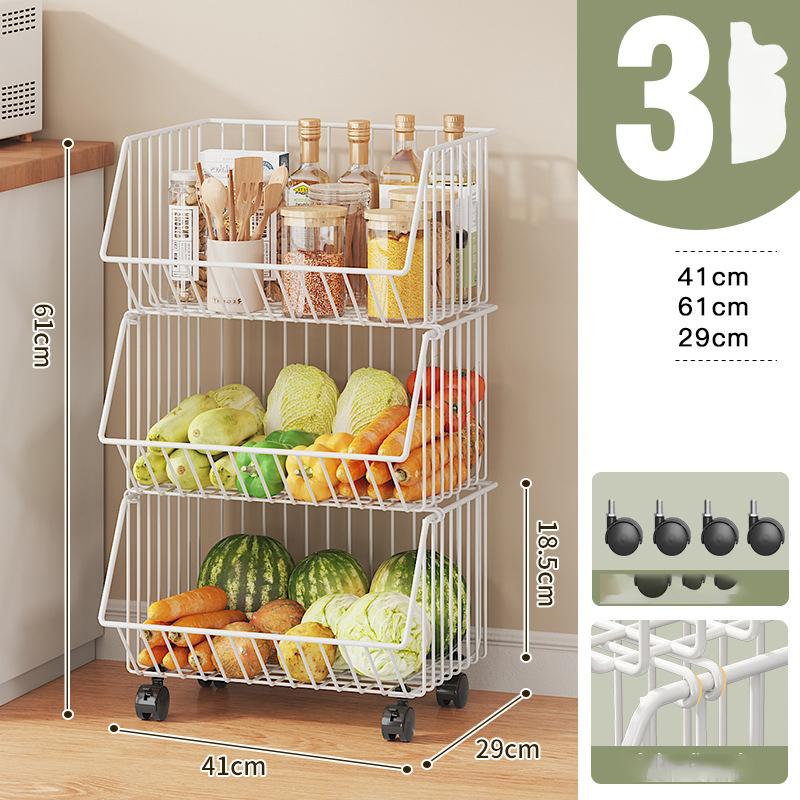 Fruit Vegetable Storage Basket,4 Tier Stackable Metal Wire Storage Baskets with Wheels,Fruit Vegetable Produce Basket Organizer Bins