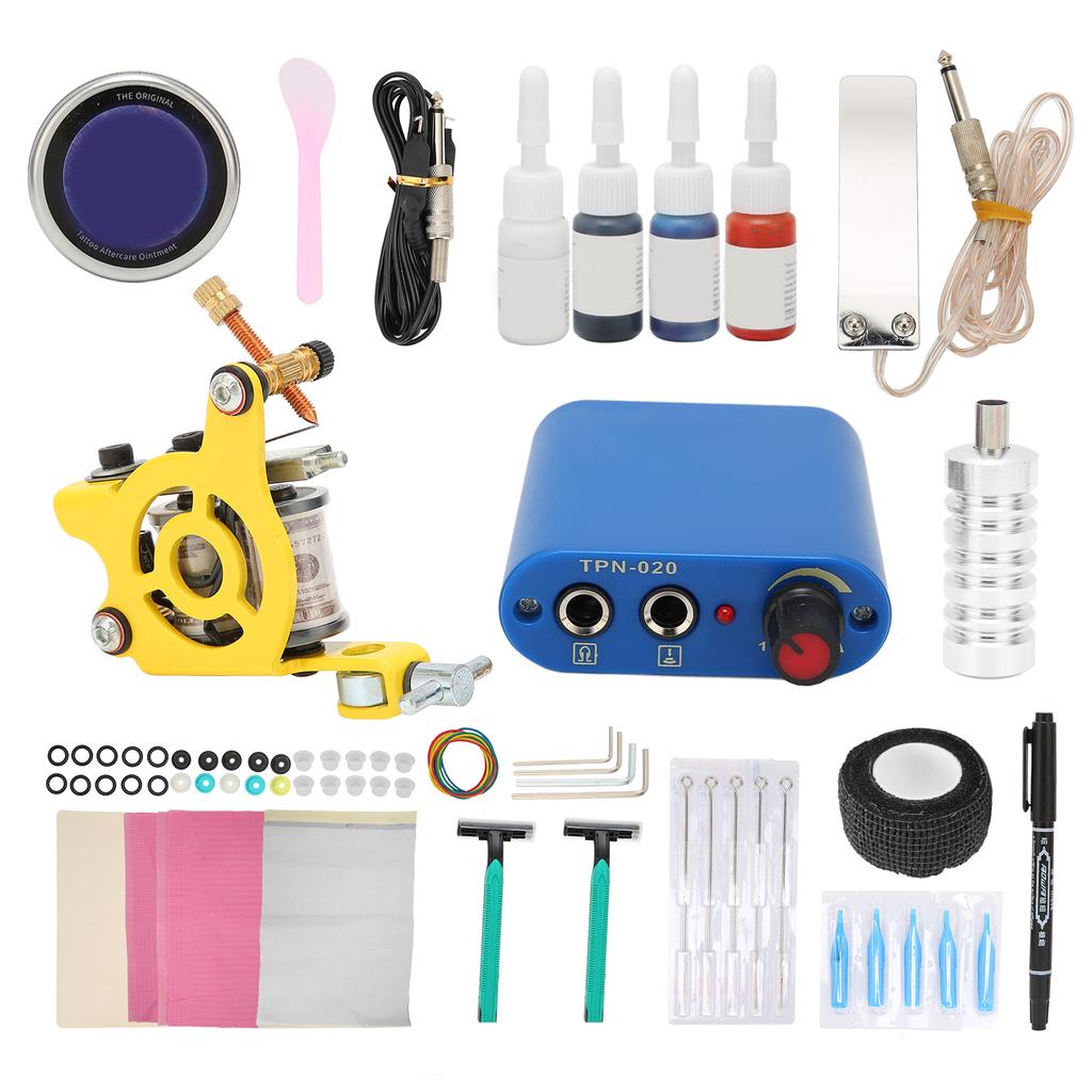 Coil Tattoo Machine Kit Power Power Supply Foot Pedal Practice Skin Beginner Tattoo Tool Set