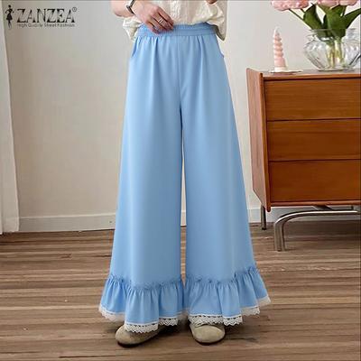 Женские повседневные брюки свободного кроя с эластичной талией и кружевной отделкой