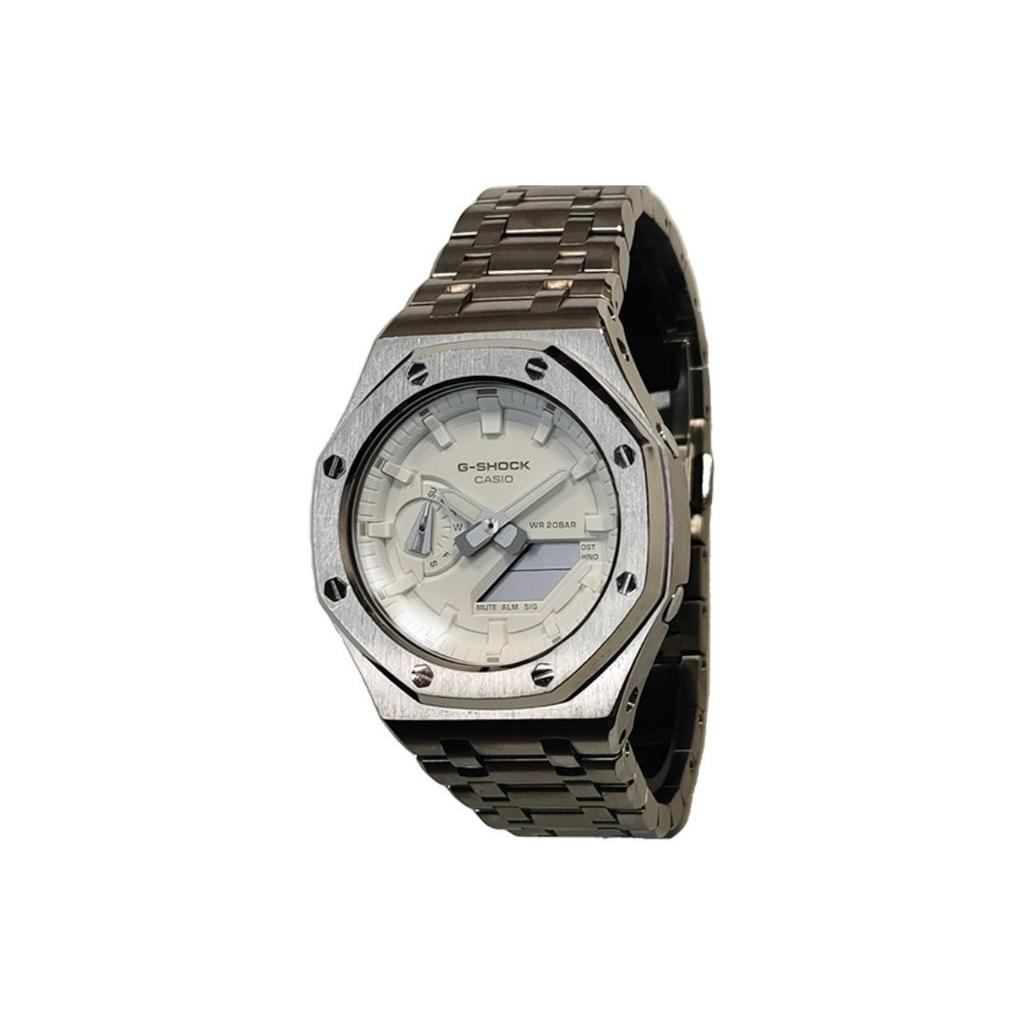 Casio Часы Custom Collection, кварцевый механизм, ремешок из нержавеющей стали, мужские часы, белый циферблат GA-2100-7A7(Watch3--)