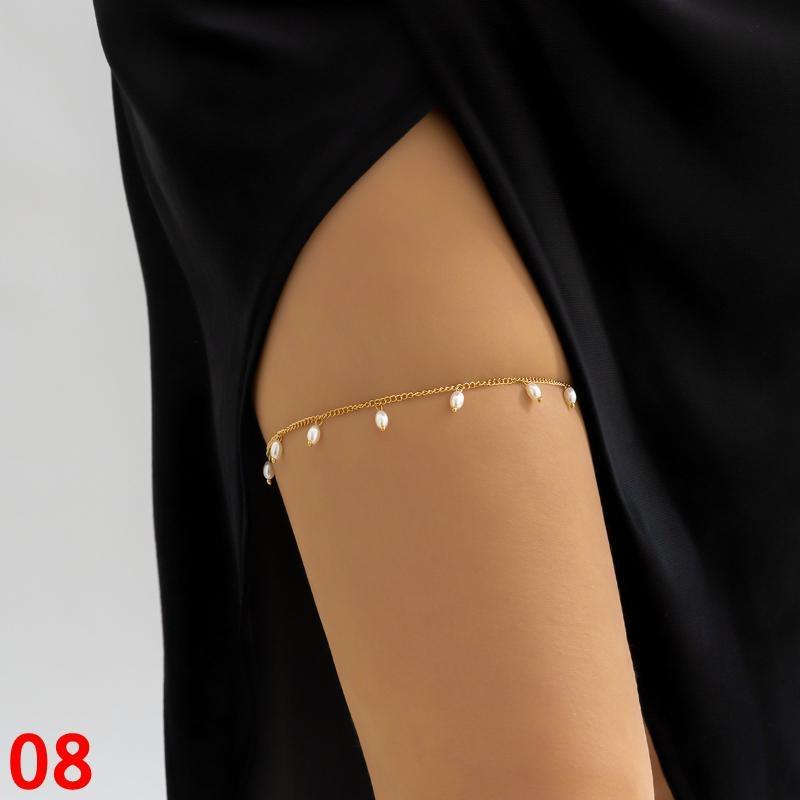 Сексуальная многослойная цепочка с жемчугом и кисточками для женщин, простая регулируемая эластичная цепочка на бедро, пляжные украшения для тела