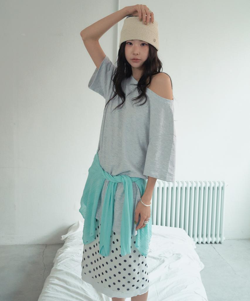 CITTA Reversible Off Shoulder T-Shirt_Ctt362(Melange White)
