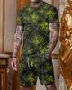 Male Casual Suit Fashion Summer Print T-shirt + Shorts 2 Piece Set O Neck Men's Sportswear Streetwear Tracksuit Men