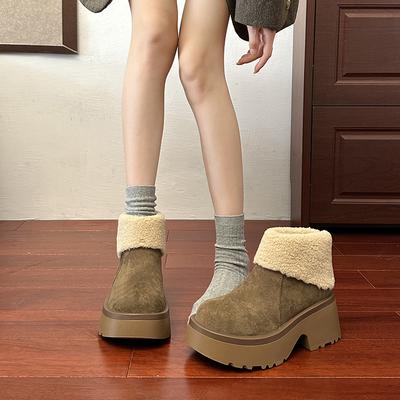 Женские легкие зимние утепленные флисовой подкладкой сноубутсы на массивном каблуке, нескользящие, повседневные, спортивные, из замши и хлопка