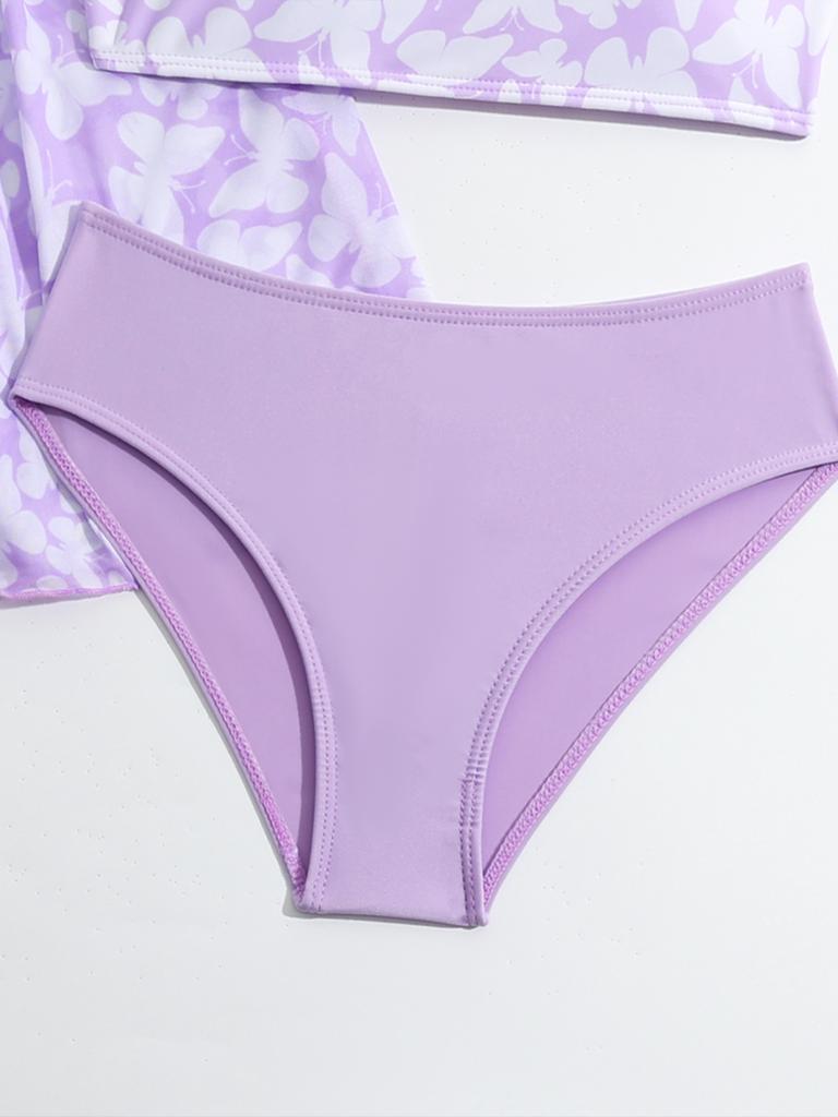 Модный комплект из 3 предметов для девочек, купальный костюм с принтом, топ с короткими рукавами, прикрытый купальник, купальный костюм