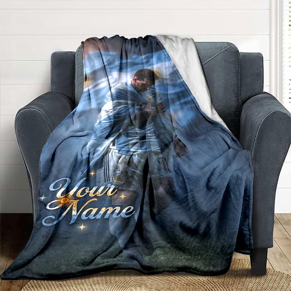 Football Messi Personalized Text Blanket Multi-purpose Personalized Blanket Soft & Cozy Perfect for Living Room Office Couch Bedding