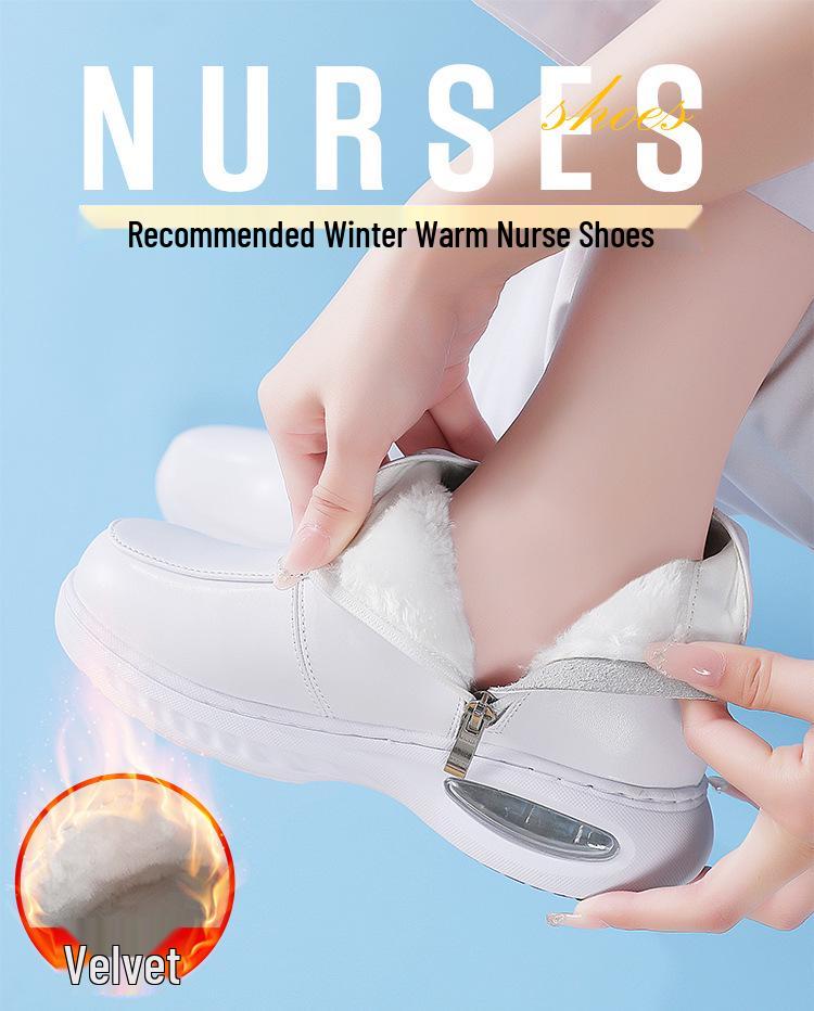 Women's Fleece-Lined Nurse Shoes: Soft Sole, Air Cushion Ankle Boots, Thick Sole, Height-Increasing, Winter Medical Work Shoes.