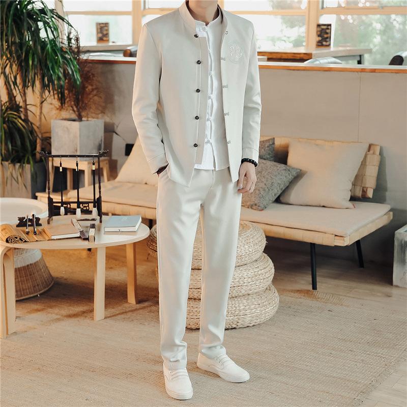 Wedding Embroidery Dress Clothing Blazers and Drawstring Men's Vintage Style MeBusiness Casual Suit 2 Piece Pants Plus Size