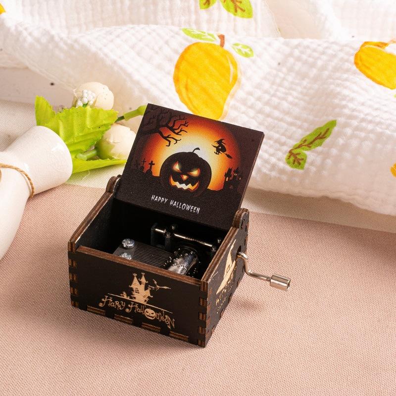 Wooden Hand-cranked Music Box, Halloween Gift, Painted Octagonal Music Box, Carved Small Gift, Decorative Piece