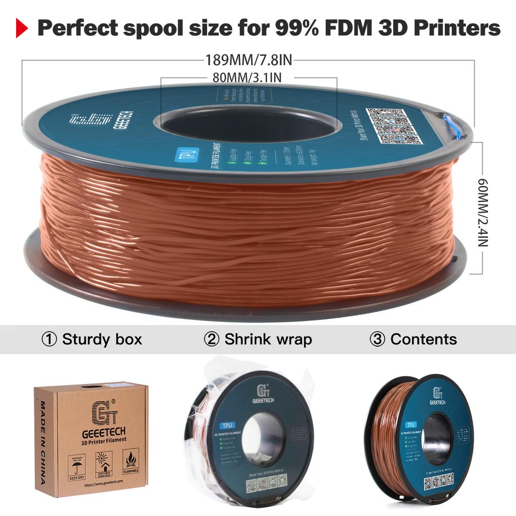 GEEETECH 10Kg TPU 3D Printer Filament Material 1kg 2.2LBS/Spool 1.75mm Plastic Vacuum Packaging Non-Toxic Shore Hardness 95A