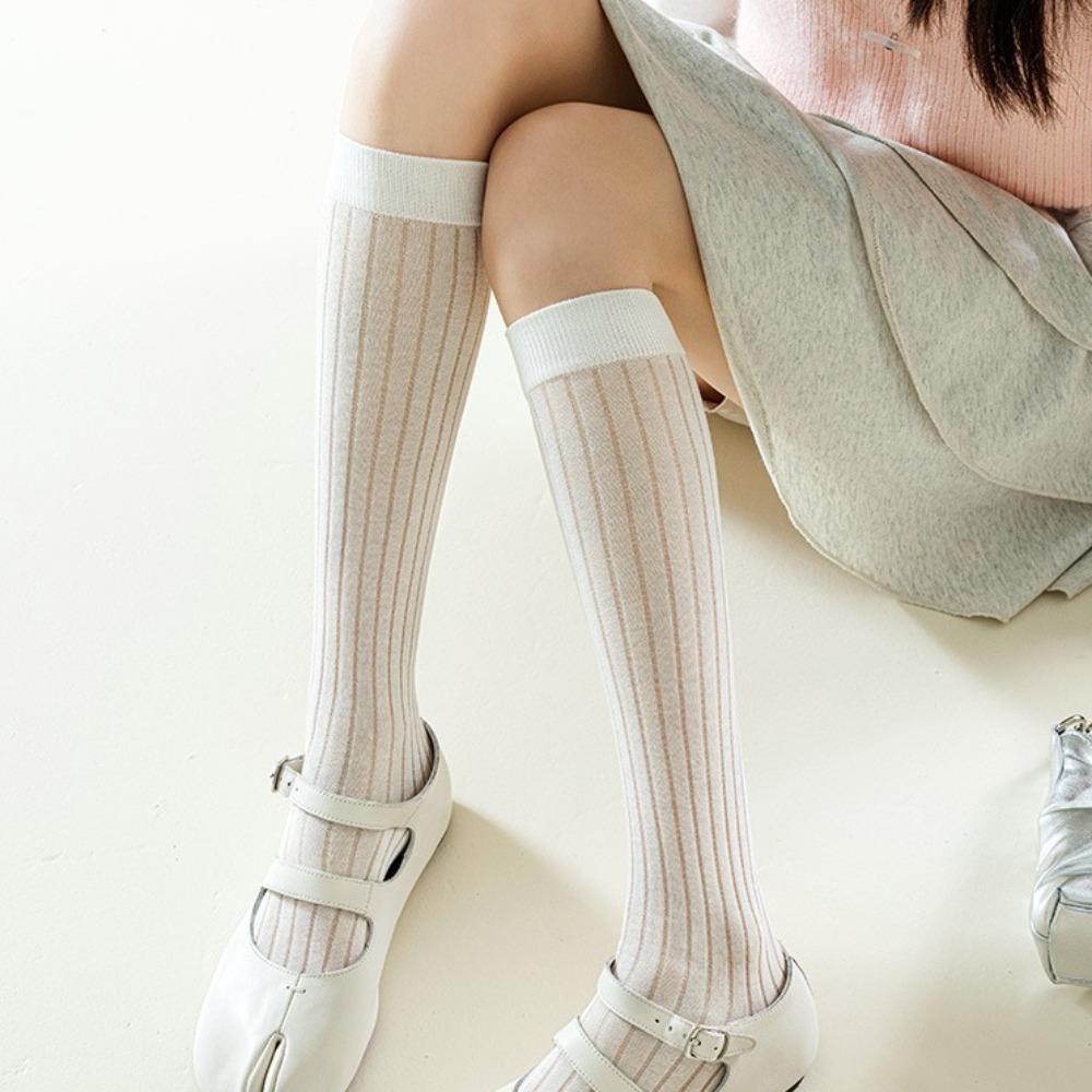 Thin JK Calf Long Socks Solid Color Separate Toe Stockings All Match Mid-tube Stocking Women Girls