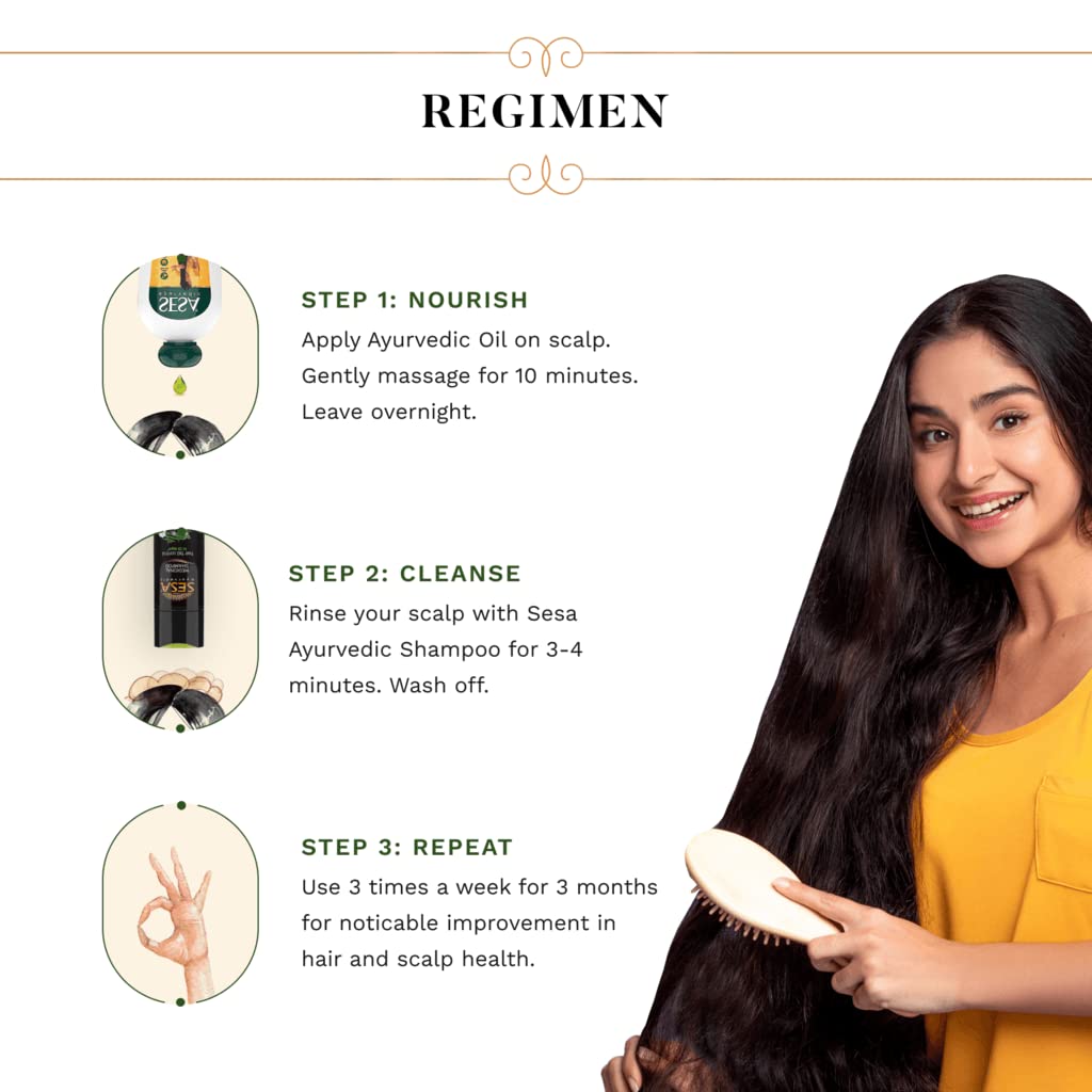SESA Аюрведический медицинский набор для ухода за волосами для контроля выпадения и роста волос | Аюрведическое масло для волос – 200 мл и лечебный шампунь – 200 мл