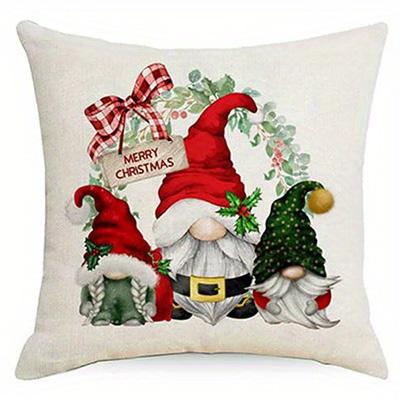 Home Decor Gnomes With Christmas Trees And Gifts Decor Pattern Cushion Cover Suitable For Sofa Bedroom Car Pillow Cover