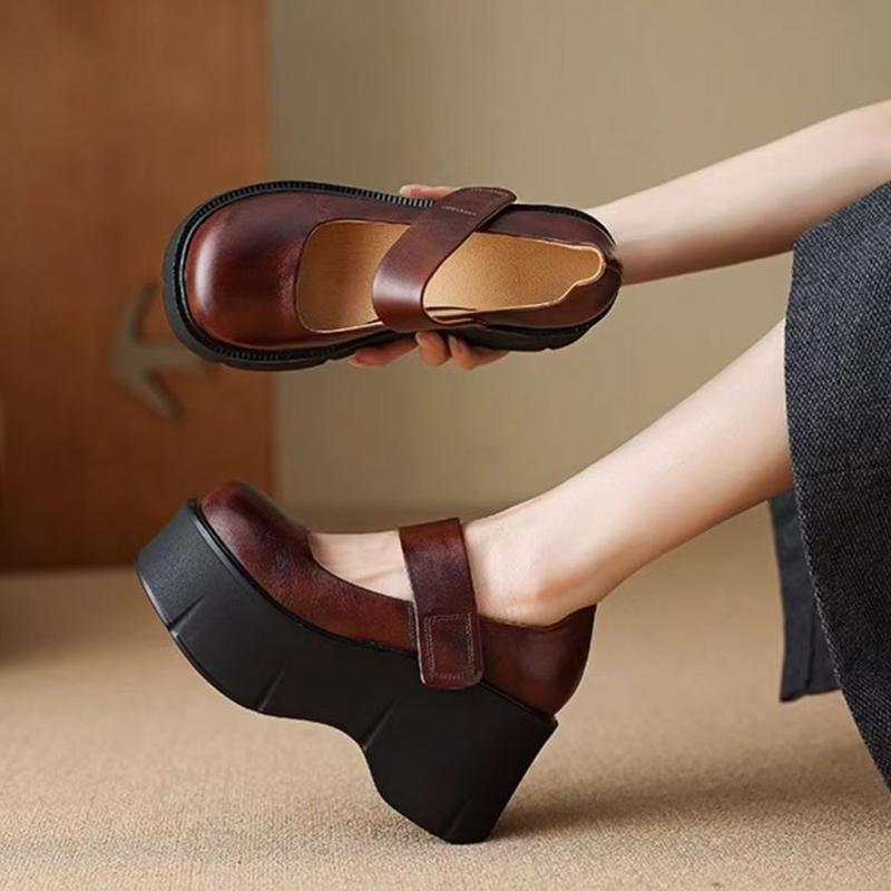 Модные туфли-клинья для женщин 2025 Осень Новые туфли Мэри Джейн на платформе с массивным каблуком Простые и стильные женские туфли Zapatos De Mujer