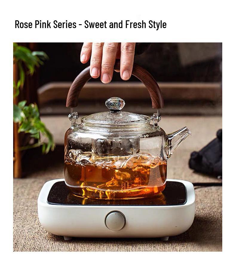 High-Temperature Resistant 1L Transparent Glass Teapot with Handle for Fire Cooking, Ins Style Tea Set