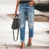 2025 New Casual Elegant Fashionable High-waisted Jeans Women's Water-washed Distressed Denim Trousers Spring Summer