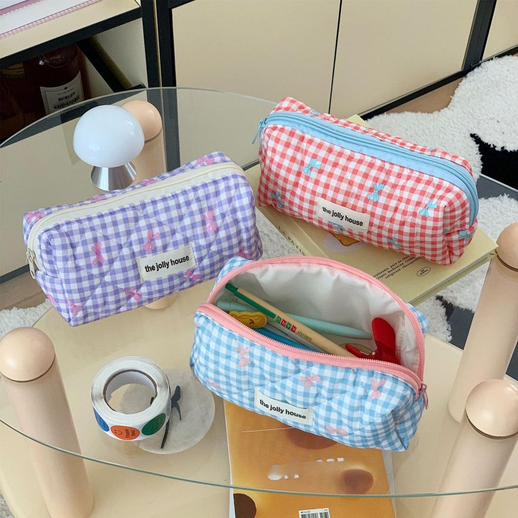 2024 New Plaid Bow Cosmetic Bag, High-looking, Large-capacity, Portable Travel Toiletry Storage Bag