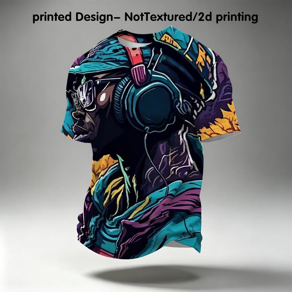 Men's Polyester 2D Print Short Sleeve T-Shirt | Urban Streetwear, Casual Daily Wear for Outings, Gatherings & Halloween