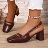 Мода 2025 Лето Новые Женские Слингбэки Туфли на Высоком Каблуке Элегантный Квадратный Носок Ремешок с Пряжкой Массивный Каблук Лодочки для Большого Размера Платье Сандалии