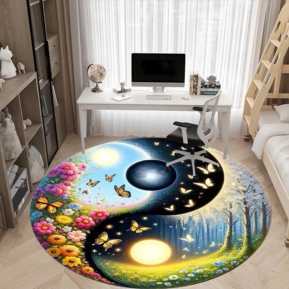 1pc Butterfly Harmony Yin Yang Chair Carpet for Office Non-Slip, Machine Washable Rug for Office, Room - Holiday Decor, Machine Made yy251016047
