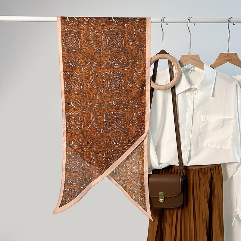 Retro Abstract Printing Simulation Silk Single-layer Parallel Towel High-end Sense Niche Personalized Clothing Matching Silk Scarf