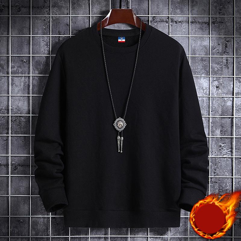 Теплая Весенне-Осенняя Мода Черный Мужской Однотонный Свитер с Круглым Вырезом Длинный Рукав Свободного Кроя Белый Синий Повседневный Пуловер Принт Утепленная Толстовка Желтый