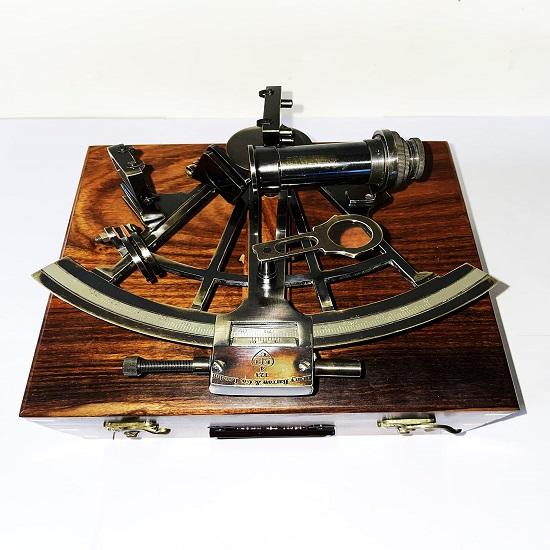 Sextant 20.32 Cm Gift, Vintage Style Wooden Box Fitted, Nautical Marine Navigational