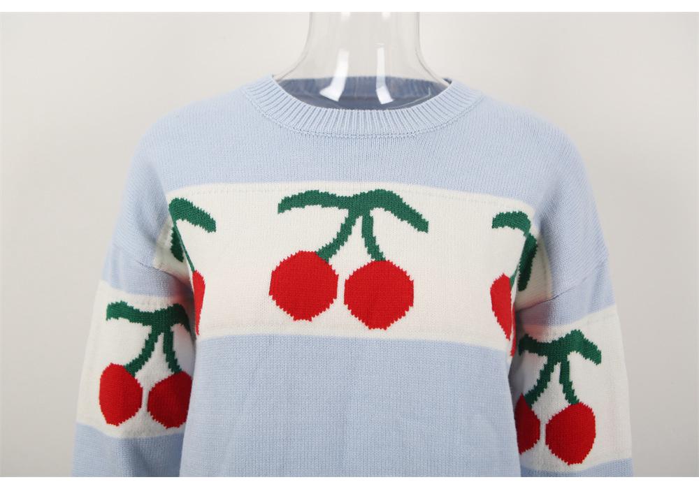 Autumn/Winter 2026 Cherry Jacquard Festive Knit Sweater - European Style Women's Pullover
