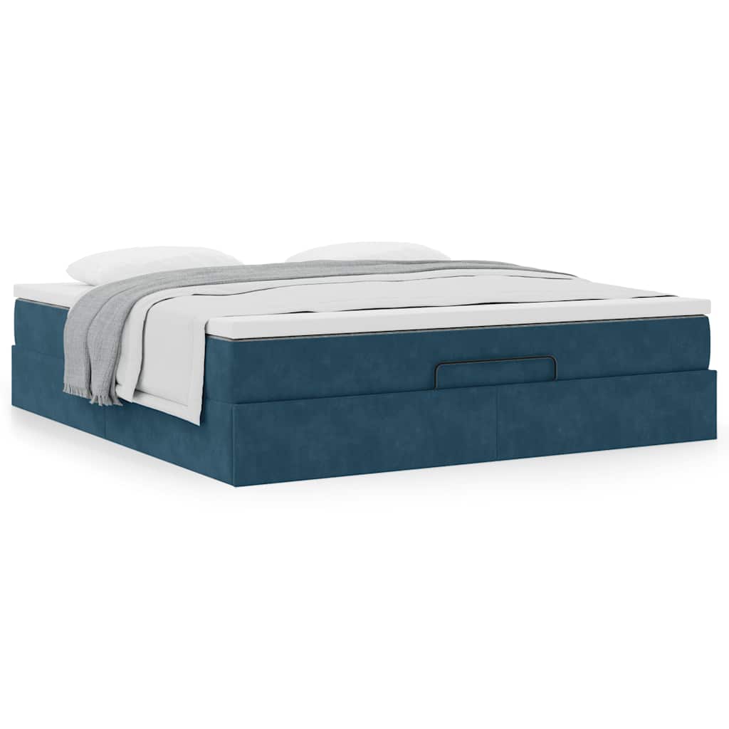 Ottoman Bed with Mattress Dark Blue 160x200 cm Velvet
